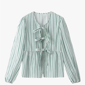 Green Striped Women's bow tie front  Top